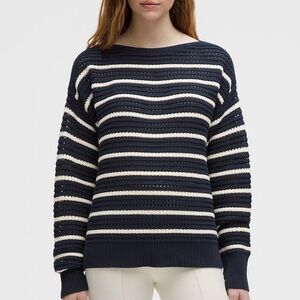 Lululemon Cotton Crochet Mesh Pullover Sweater Club Blue Stripe Women’s XL NEW